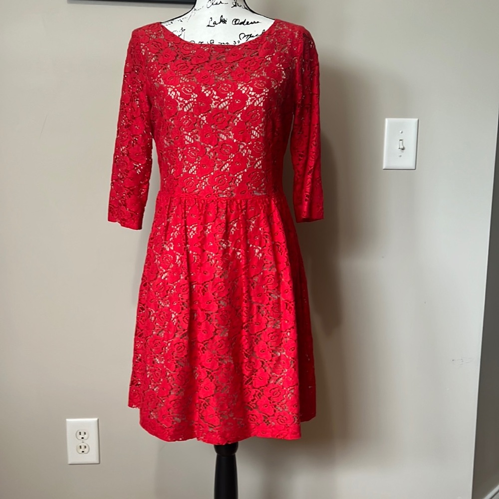 Helene Berman, London red lace dress size 10